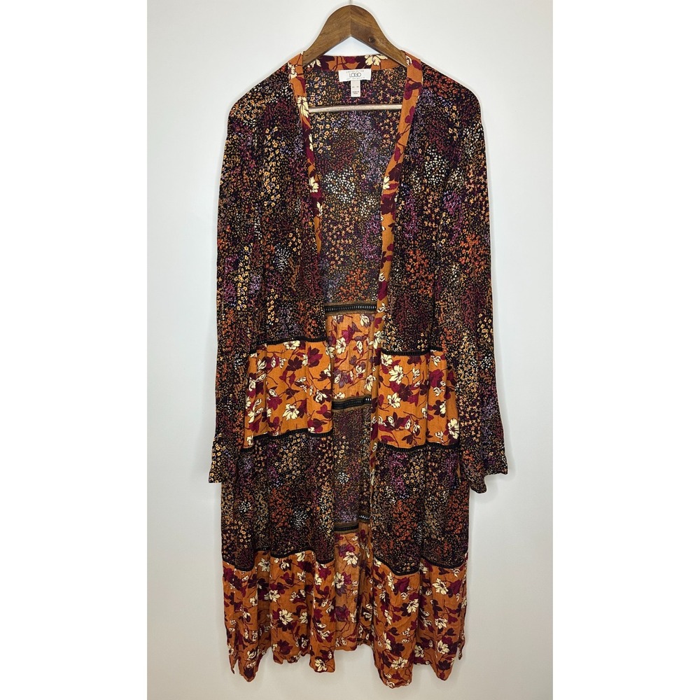 Logo by Lori Goldstein Printed Mixed Media Duster Cardigan Orange Floral Small - Picture 2 of 13